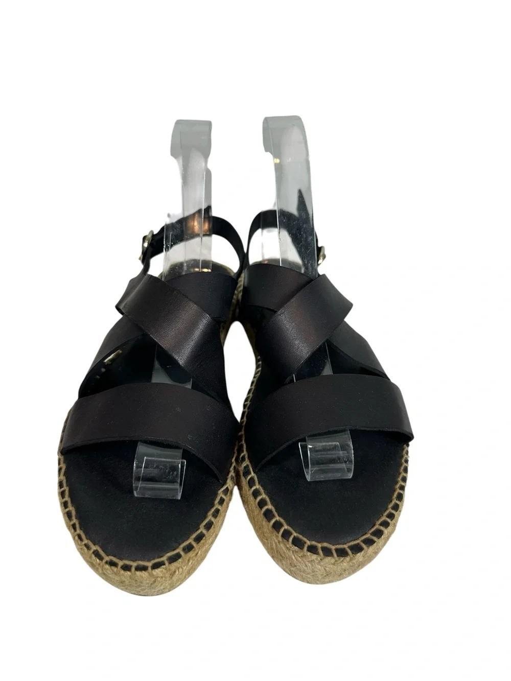 PAEART Women's 39 Black Leather Strap Espadrilles